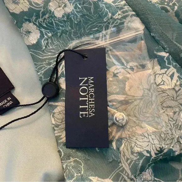 Marchesa Notte Long Sleeved V-neck Tiered Chiffon
Mini Dress in Sage - Picture 8 of 16